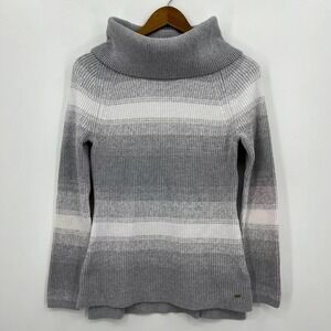 Tommy Hilfiger Sweater Women's Size M Gray Striped High Neck Knit Pullover